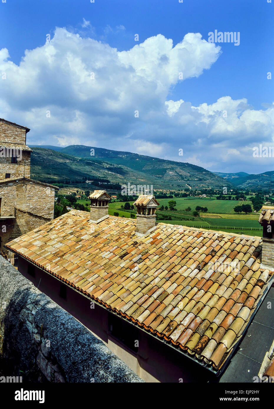 Italy. Umbrian countryside viewed from Spello. Stock Photo