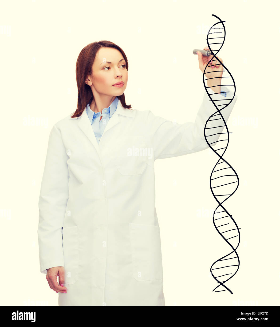 young female doctor writing dna molecule Stock Photo - Alamy