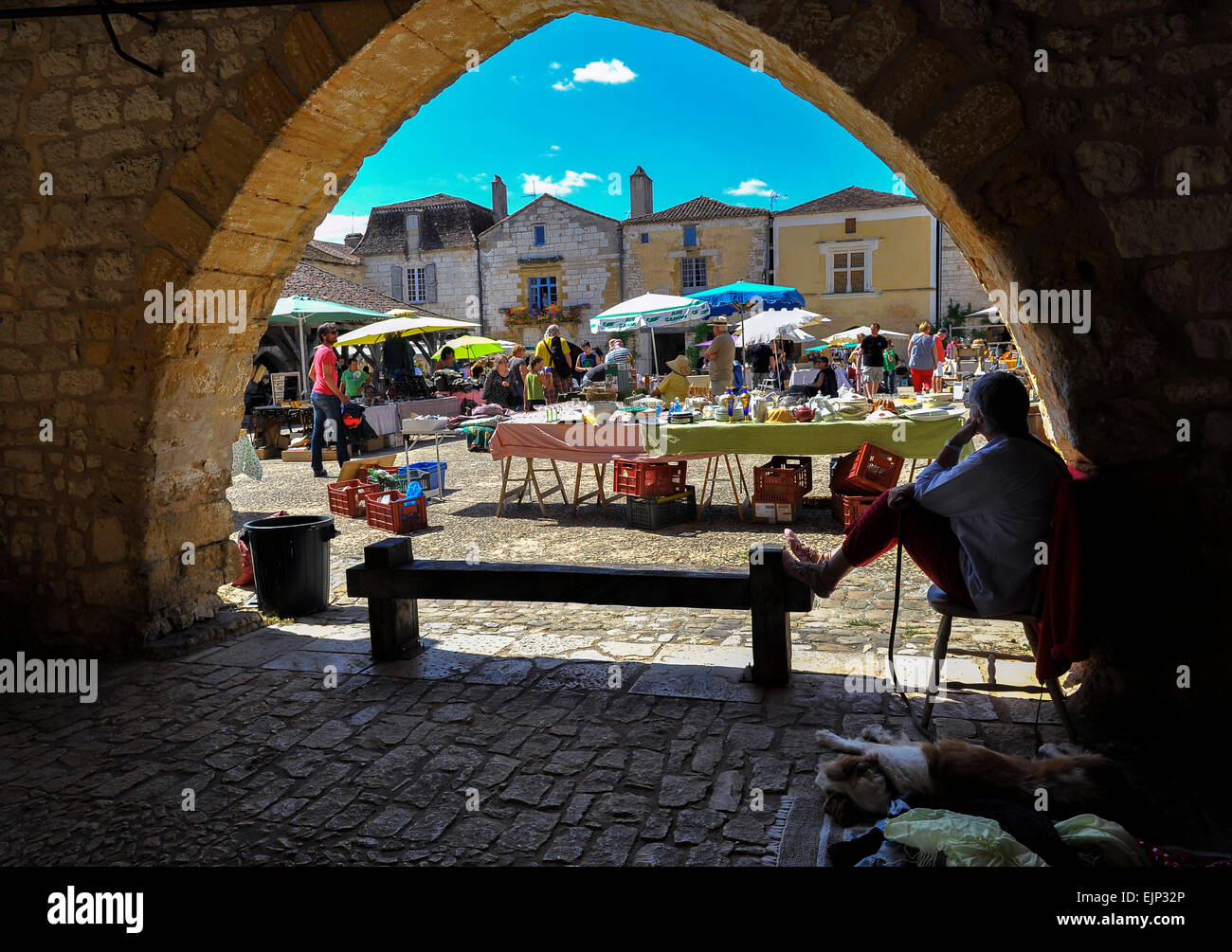 Market Place Monpazier Bastide Perigord France Europe Stock Photo