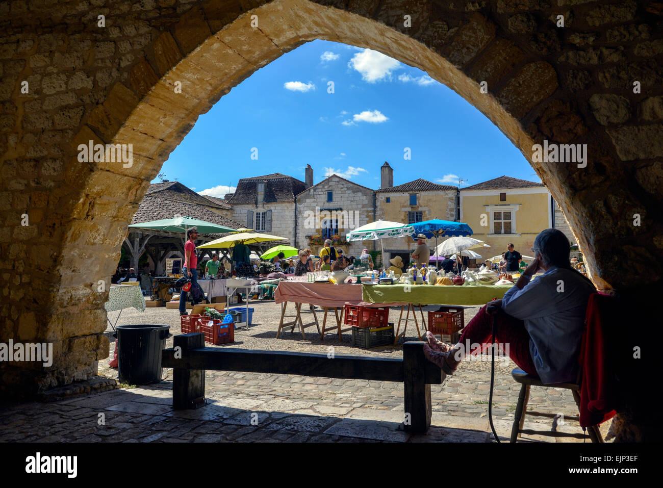 Market Place Monpazier Bastide Perigord France Europe Stock Photo