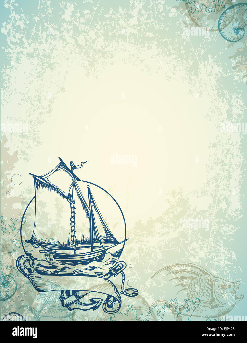Vintage marine background with sailing ship Stock Photo - Alamy