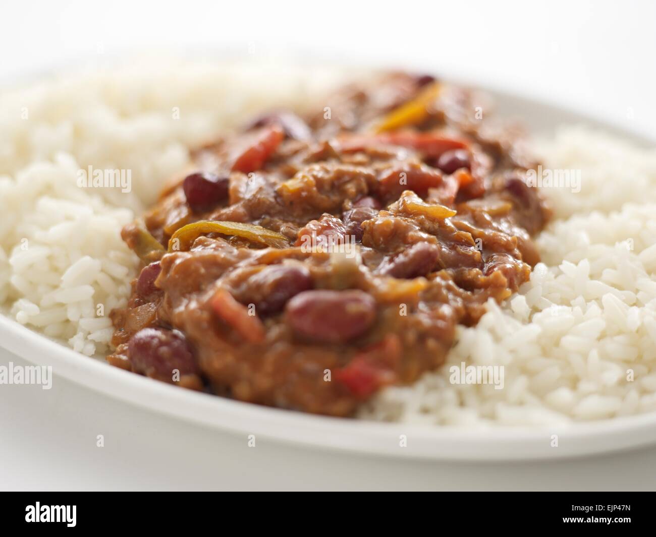 beef chilli and white rice close Stock Photo Alamy