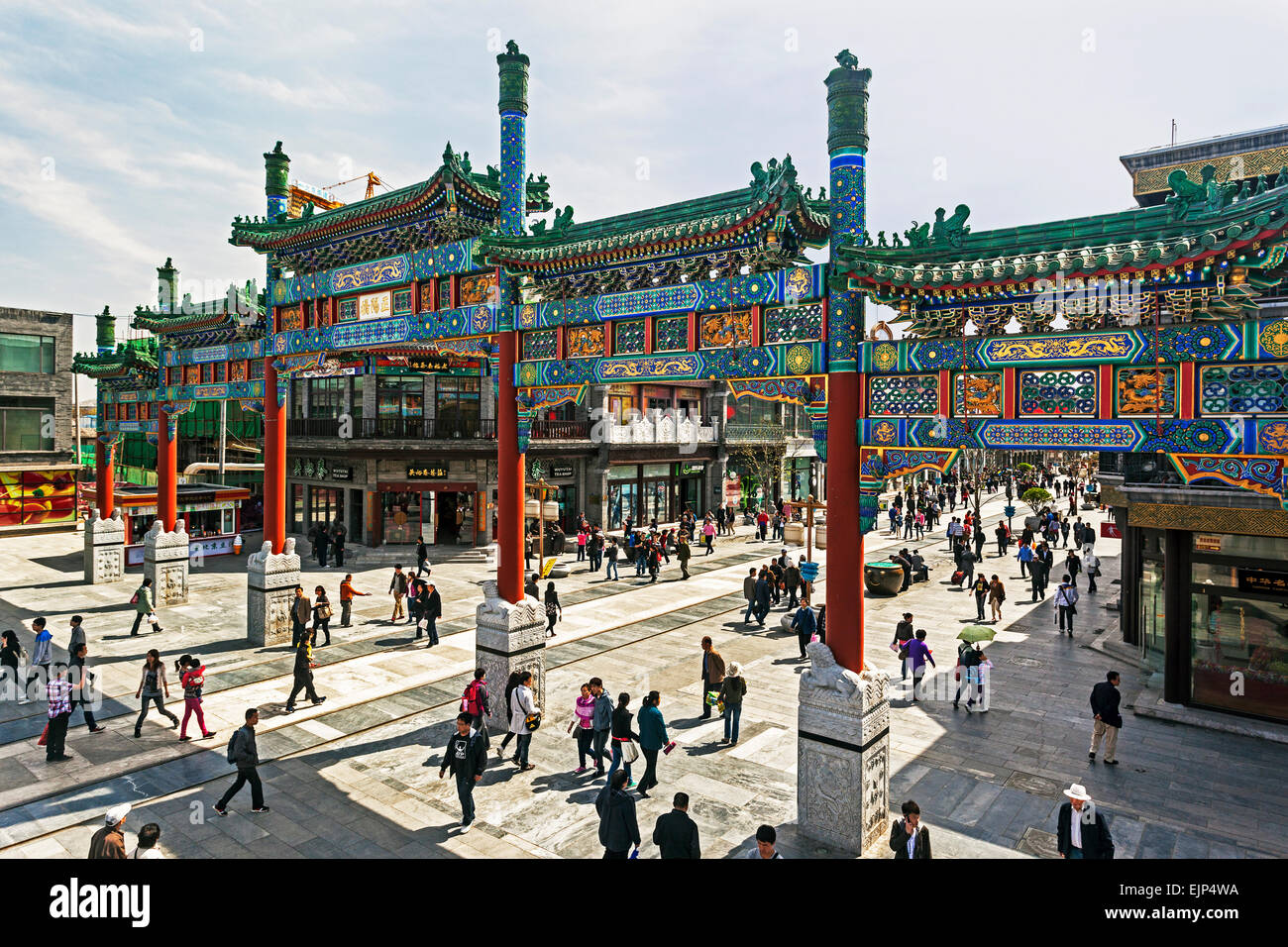 China, Beijing, newly built historically themed traditional street for tourists at Qianmen Stock Photo