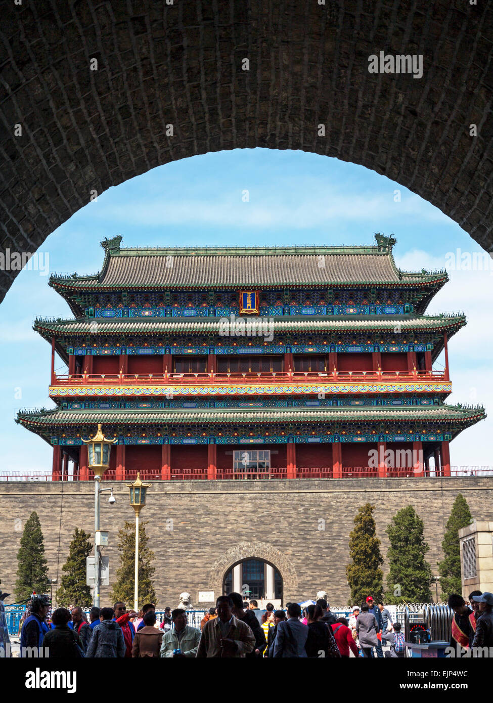China, Beijing, ornate traditional Chinese Zhengyangmen gate near ...