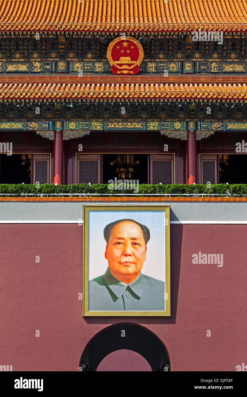 China, Beijing, Mao Zedong portrait on Gate of Heavenly Peace, Tiananmen Square Stock Photo