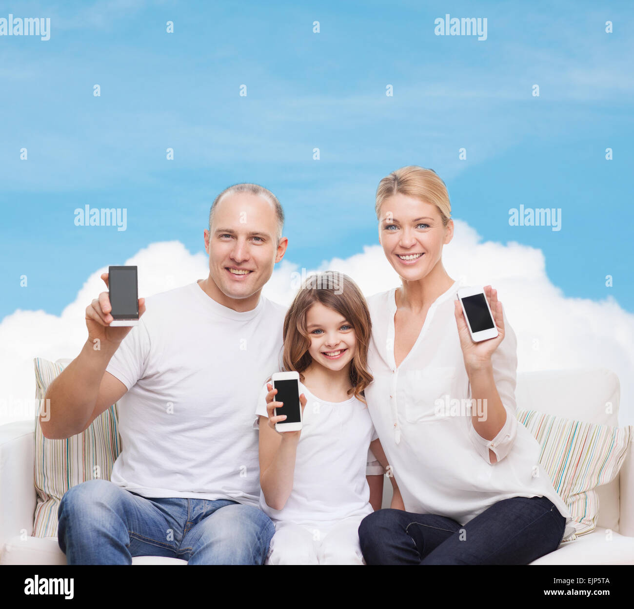 happy family with smartphones Stock Photo - Alamy