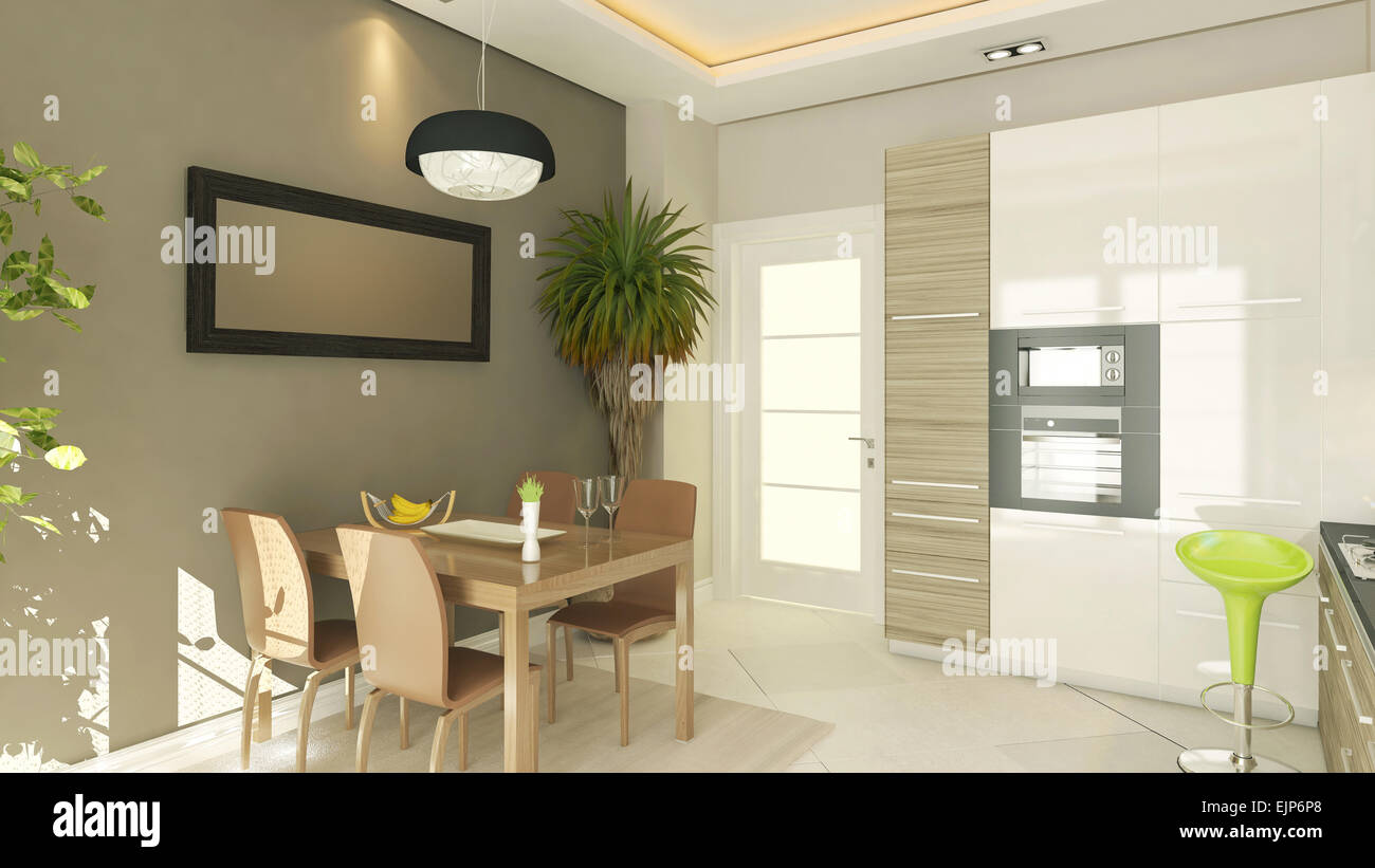 3D rendering modern kitchen design Stock Photo