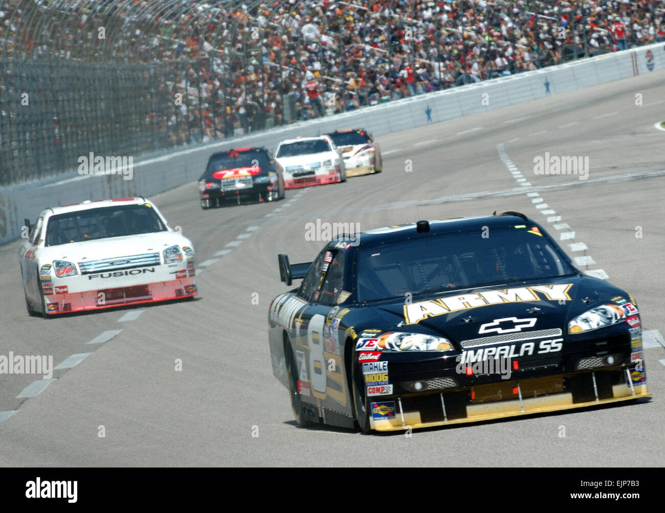 Mark Martin powers the number eight Army Chevrolet into turn one at Texas Motor Speedway enroute to the team’s eight-place finish in Sunday’s Samsung 500 NASCAR race. April 2008   Lt. Col. William Dean Thurmond, Stock Photo