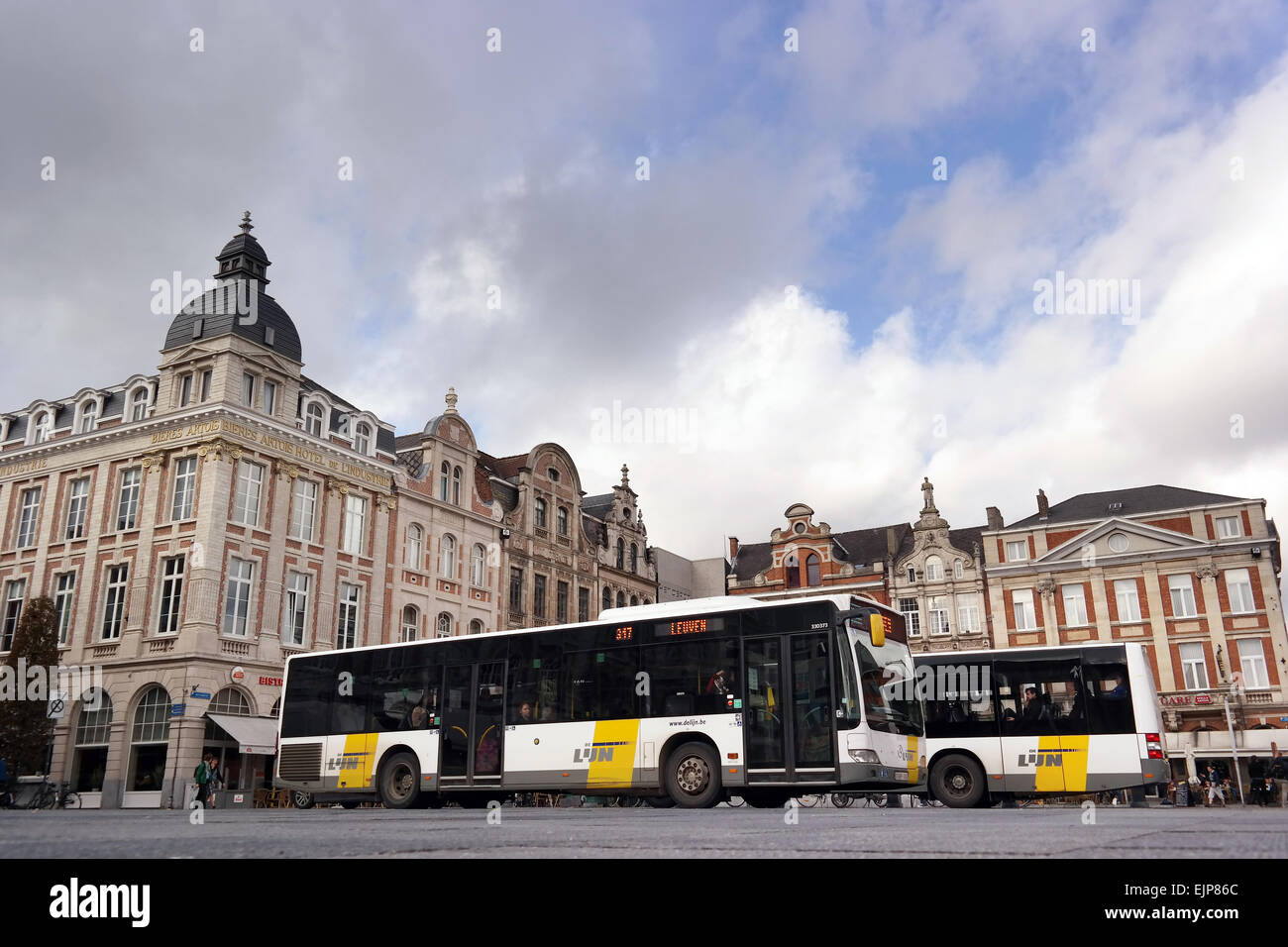 LEUVEN, BELGIUM - OCTOBER 2014: City buses at the Martelarenplein in the Belgian city of Leuven, Belgium Stock Photo