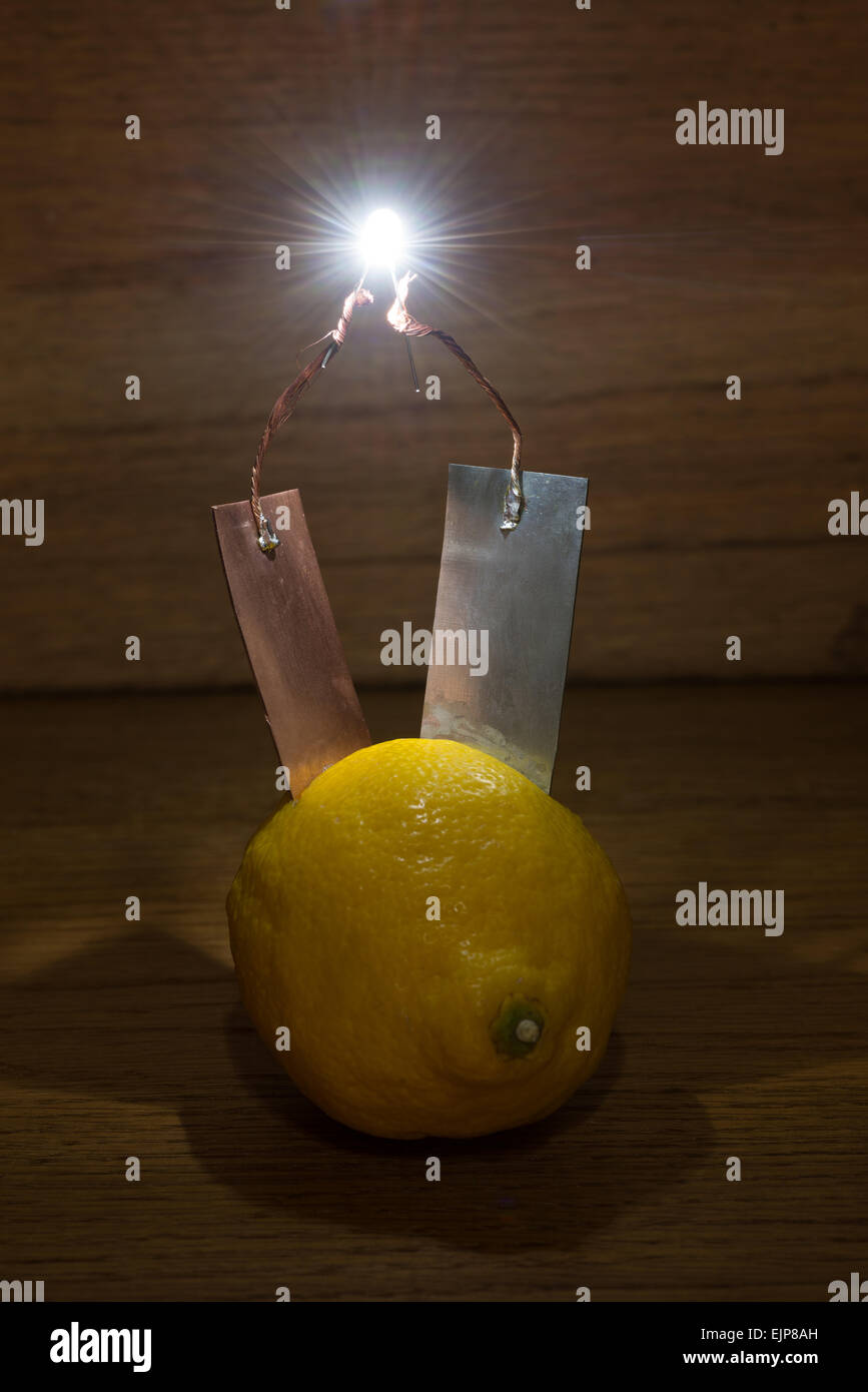 alternative energy source electrical current of lemon provides voltage