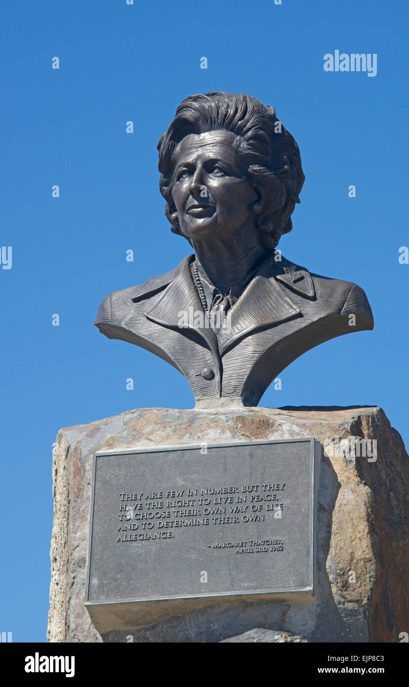 Bust of Margaret Thatcher erected in gratitude after 1982 Falklands War Port Stanley Falkland Islands Stock Photo