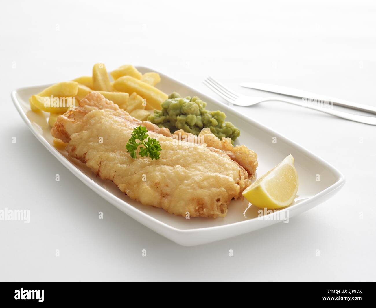 battered fish and chips Stock Photo