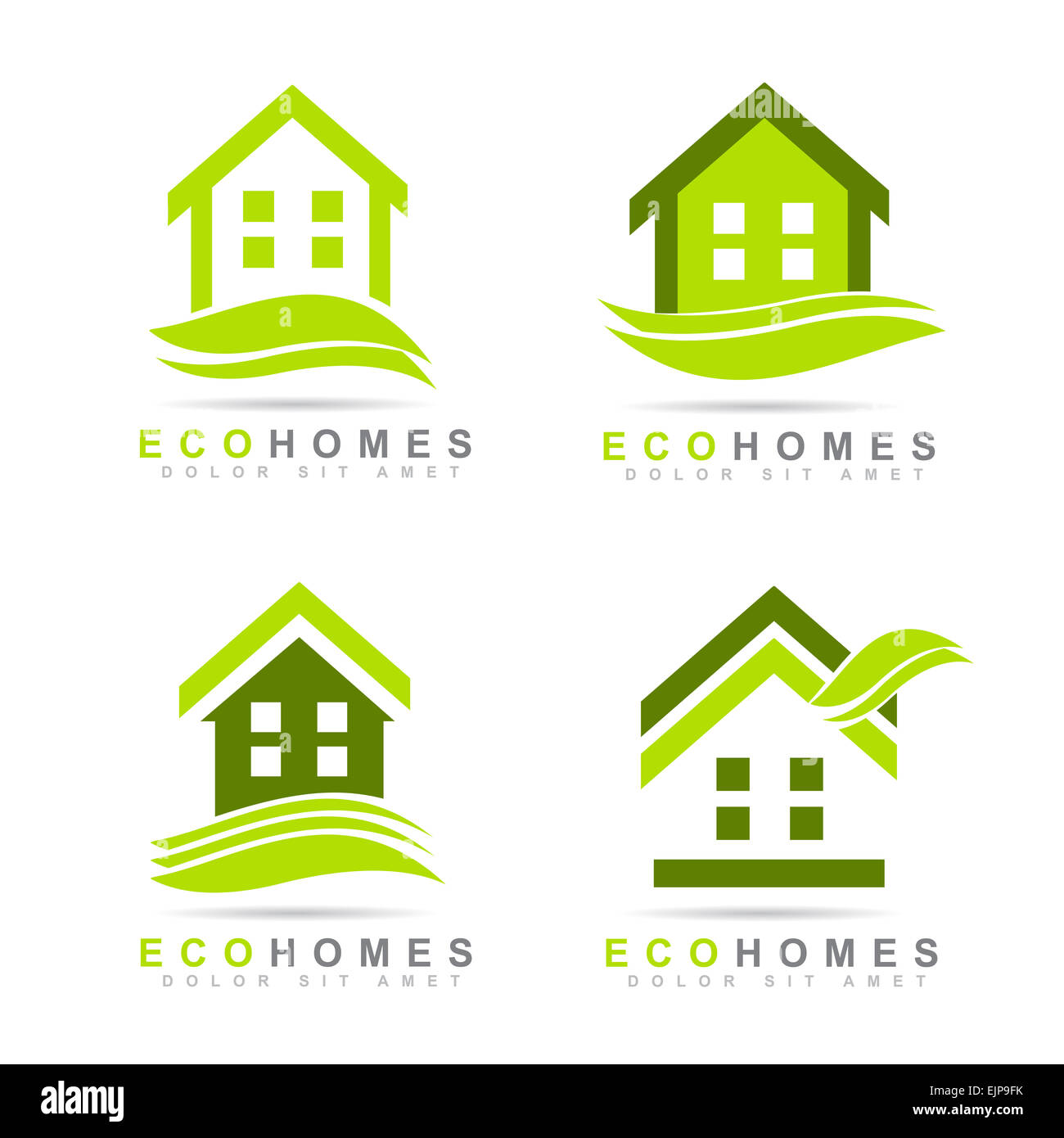 Creative vector template of green ecological logo icons real estate set Stock Photo