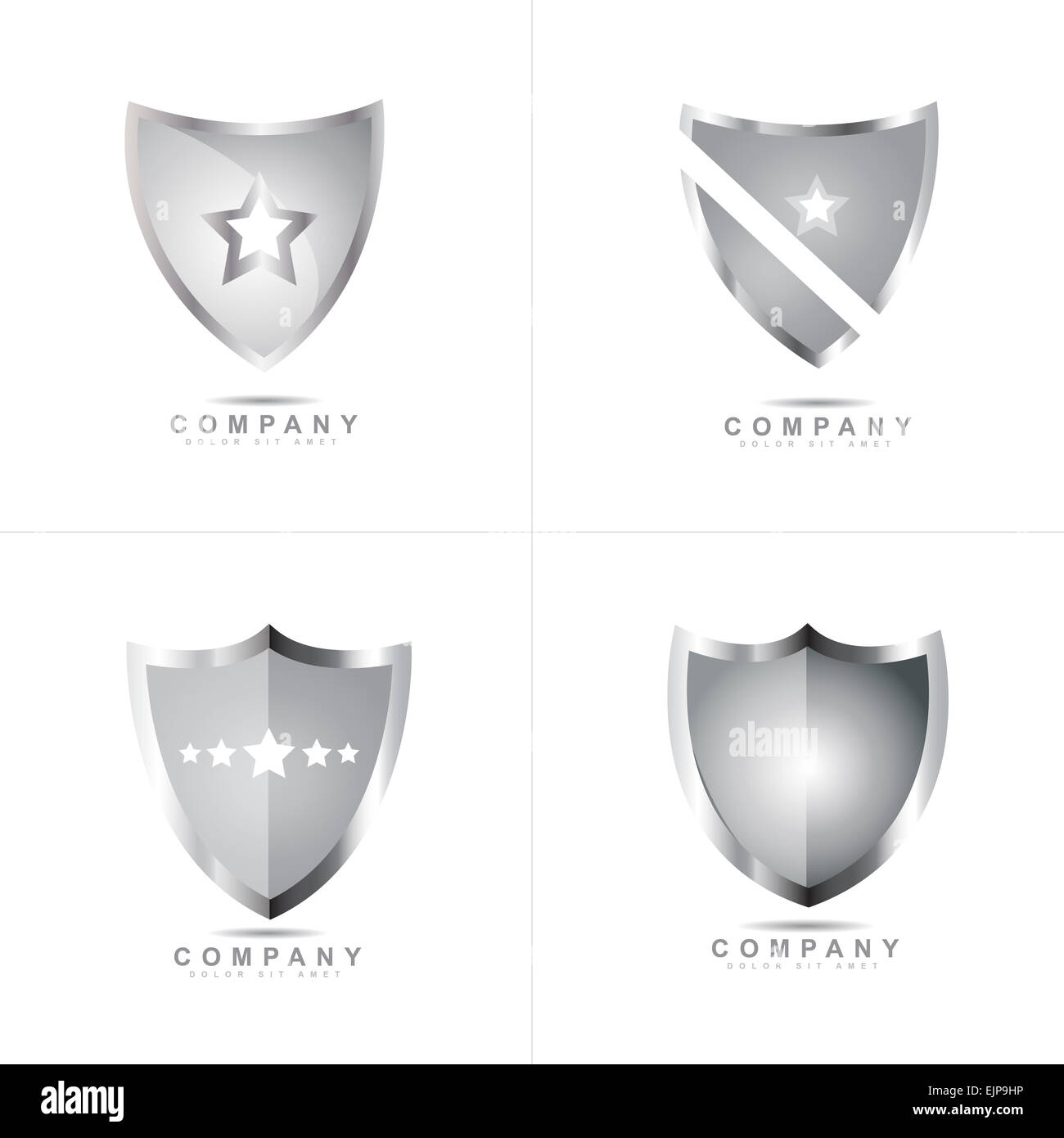 Silver metallic shield logo vector design set Stock Photo