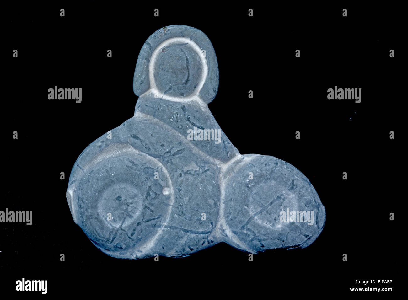 'Cyclist Fairy stone' , Calcite concretion, possibly calcite after clay psuedomorph, Quebec, Canada, in the form of a cyclist Stock Photo