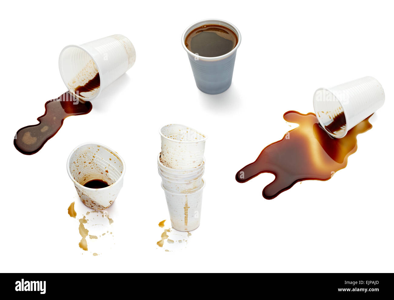 collection of various empty used coffee cups on. each one is shot separately Stock Photo