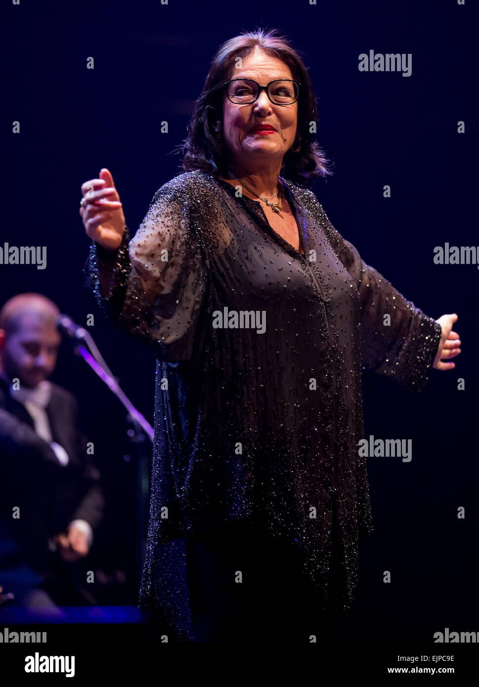 Greek singer Nana Mouskouri performs live at the Royal Albert Hall during her 'Happy Birthday Tour,' which marks the star's 80th birthday  Featuring: Nana Mouskouri Where: London, United Kingdom When: 25 Sep 2014 Stock Photo