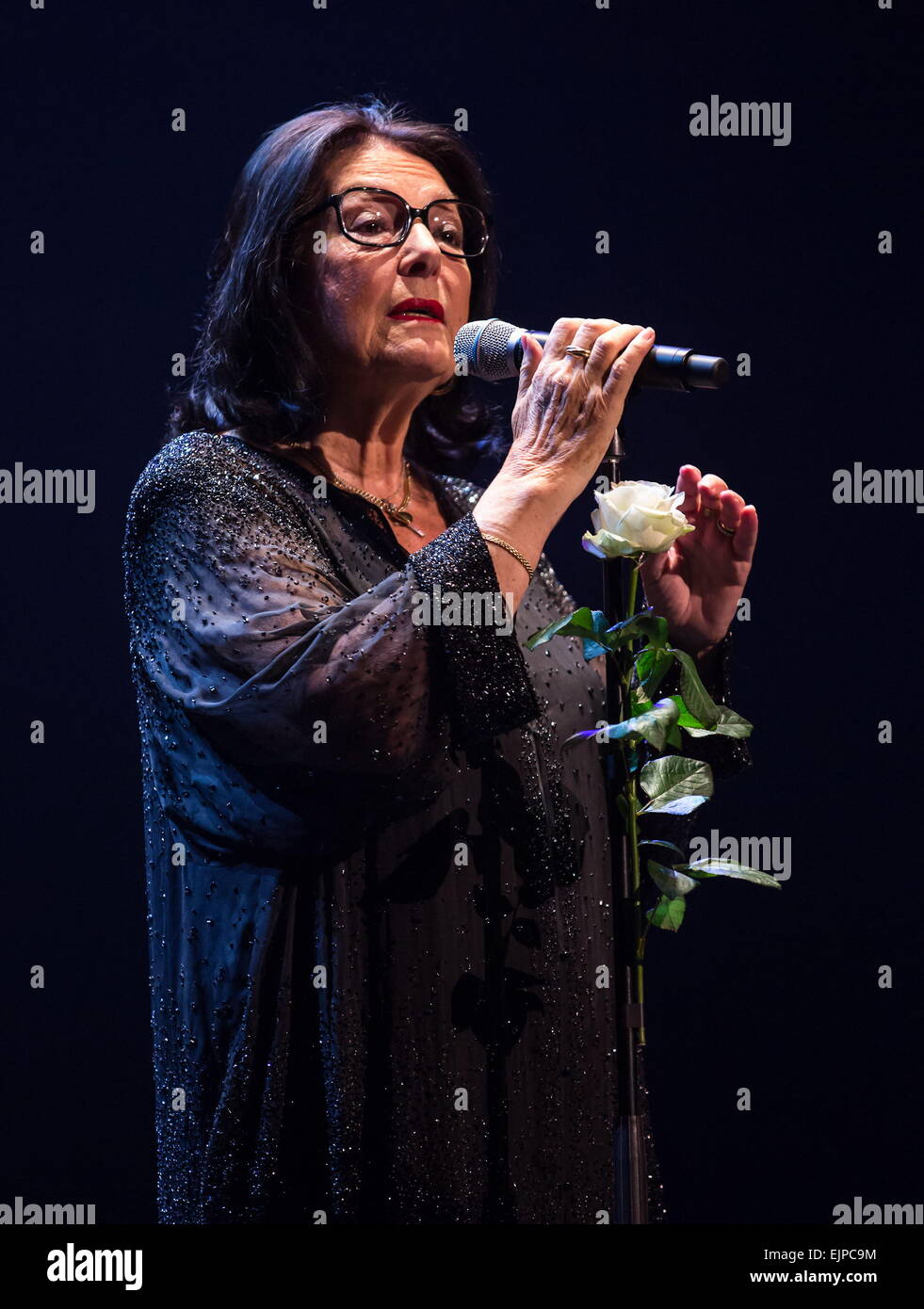 Greek singer Nana Mouskouri performs live at the Royal Albert Hall during her 'Happy Birthday Tour,' which marks the star's 80th birthday  Featuring: Nana Mouskouri Where: London, United Kingdom When: 25 Sep 2014 Stock Photo