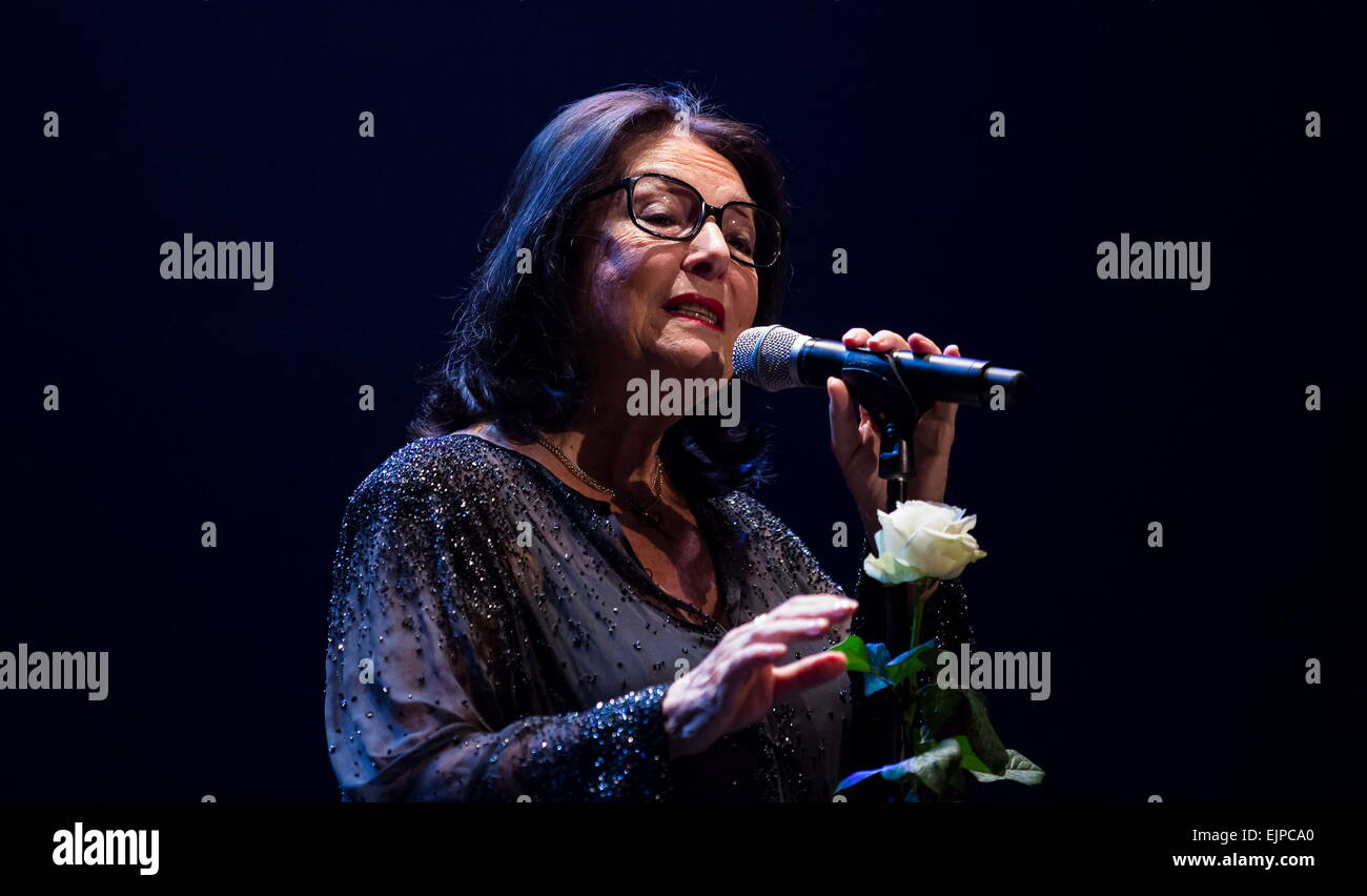 Greek singer Nana Mouskouri performs live at the Royal Albert Hall during her 'Happy Birthday Tour,' which marks the star's 80th birthday  Featuring: Nana Mouskouri Where: London, United Kingdom When: 25 Sep 2014 Stock Photo