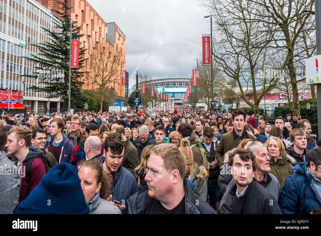 Large crowd leaving Wembley Stadium after Rugby Game. London Stock Photo