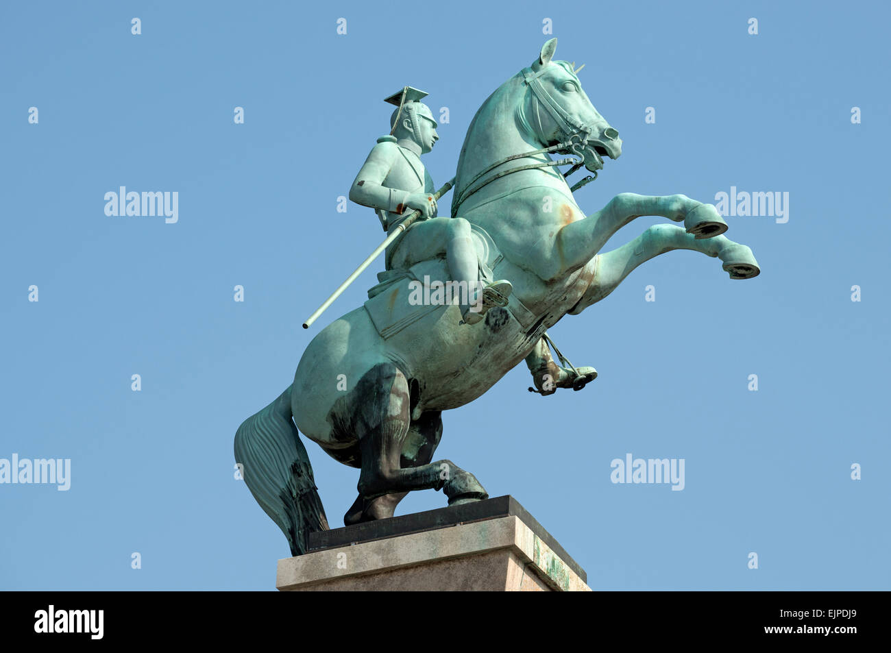 Bronze horseman statue CAST BY THE DUSSELDORFER BRONZEGIESSEREI, Dusseldorf, Germany Stock Photo