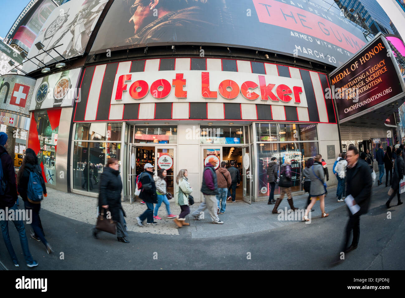 A Foot Locker store in Times Square in New York is seen on Sunday, March 22, 2015.  (© Richard B. Levine) Stock Photo