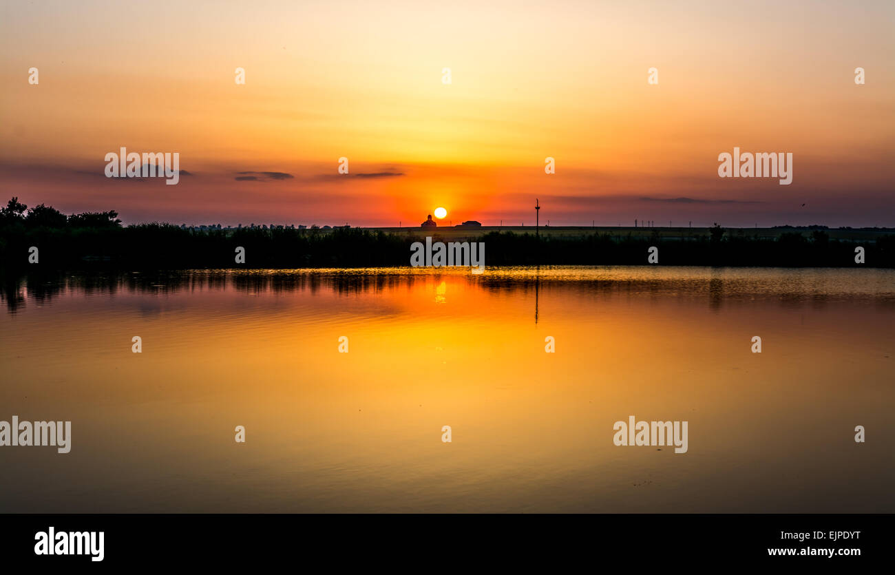 Sunset on Mamaia Lake in Constanta, Romania. Stock Photo