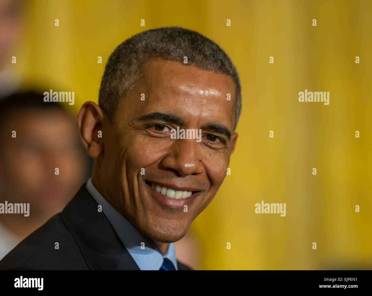 Washington DC, March,23,2015:  US President Barack Obama delivers remarks on the USA Science & Engineering Festival is a science Stock Photo