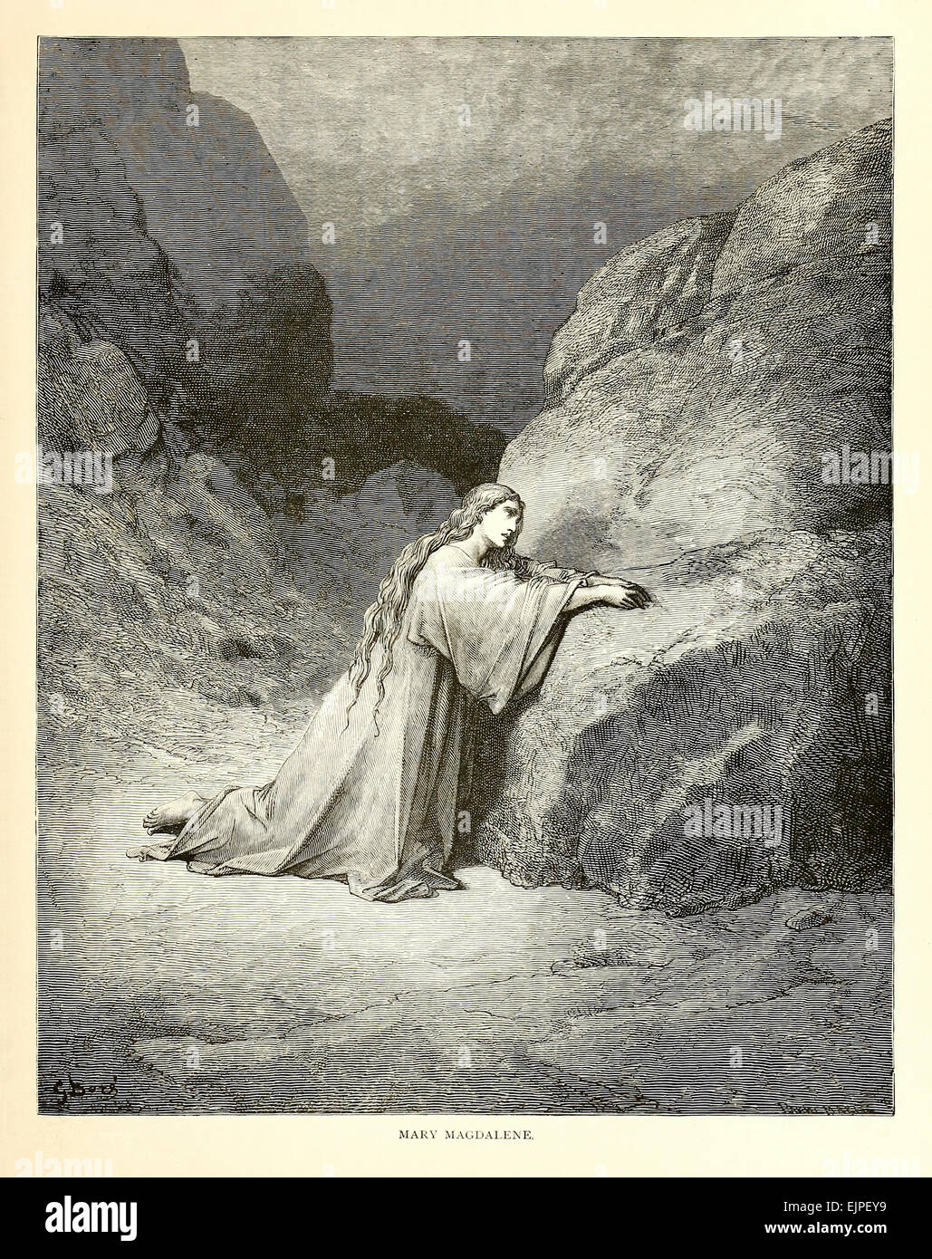 Mary Magdalene - Illustration by Paul Gustave Doré (1832-1883) from 1880 edition of the Bible. See description for more information. Stock Photo