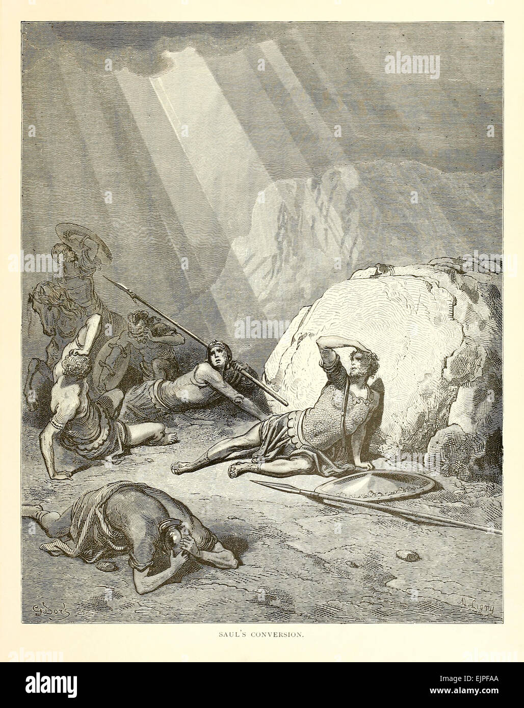 Saul's Conversion - llustration by Paul Gustave Doré (1832-1883) from 1880 edition of the Bible. See description for more information. Stock Photo
