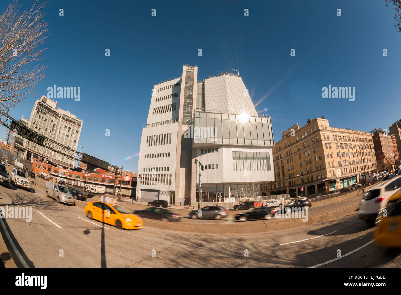 The new digs for the Whitney Museum of American Art on West Street and at the terminus of the High Line Park in the trendy Meatpacking District in New York on Sunday, March 29, 2015. The museum, designed by the architect Renzo Piano,  is scheduled to open on May 1. (© Richard B. Levine) Stock Photo