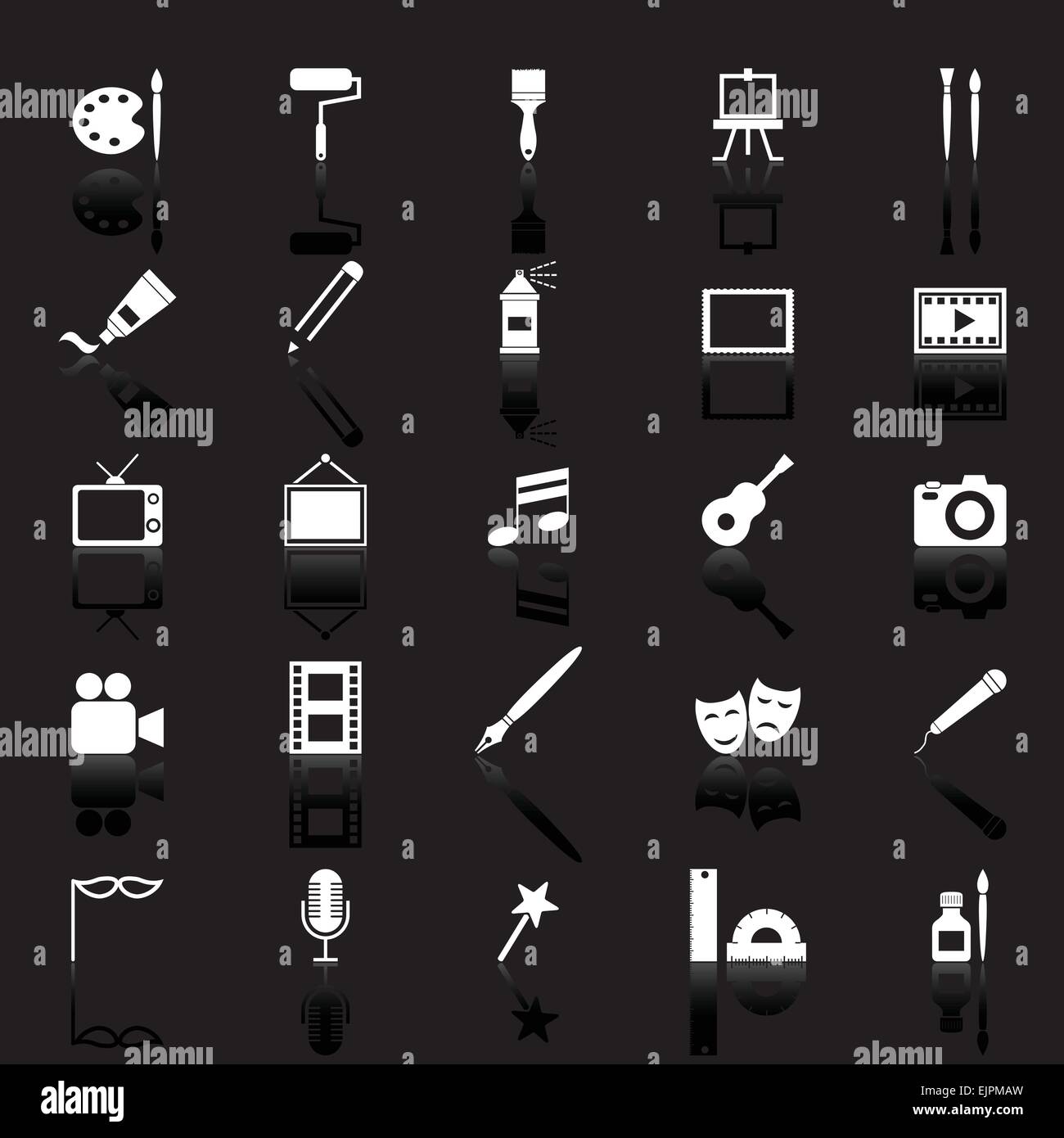 Art icons with reflect on black background, stock vector Stock Vector ...