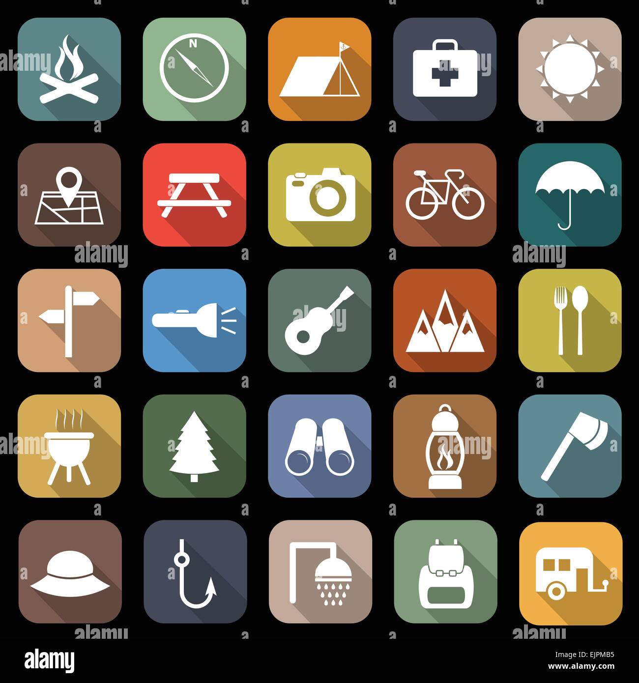 Camping flat icons with long shadow, stock vector Stock Vector Image ...