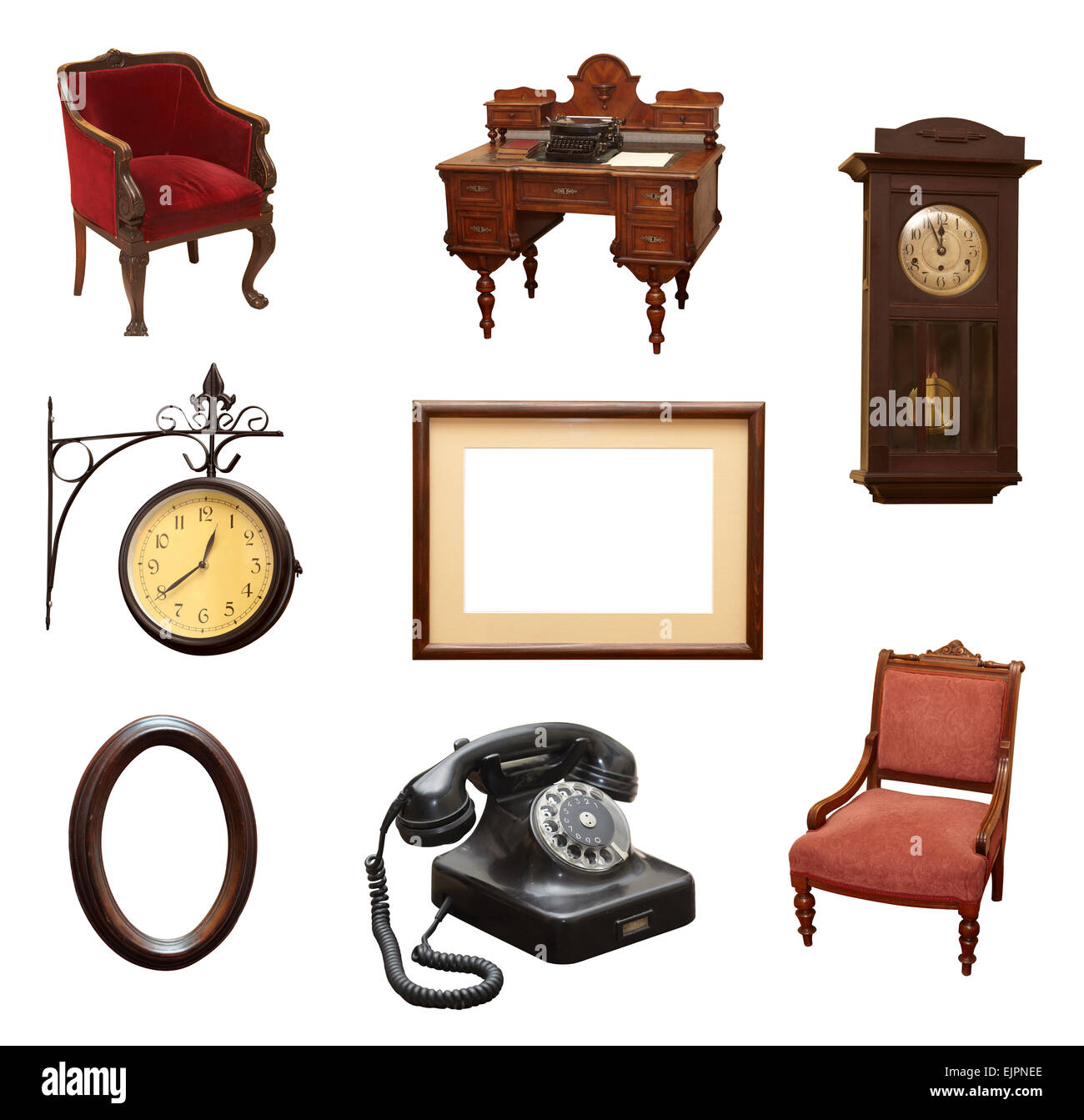 collection of various vintage objects on white background. each one is