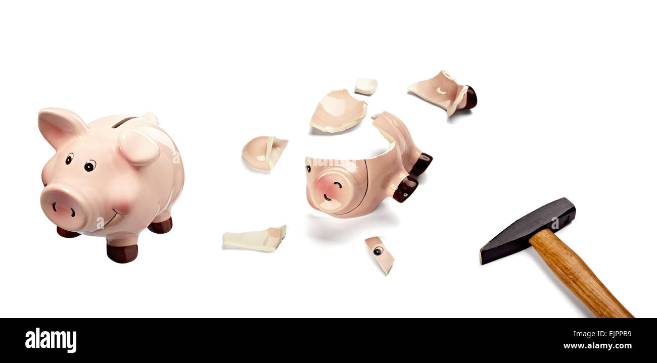 collection of various broken piggy bank on white background Stock Photo ...