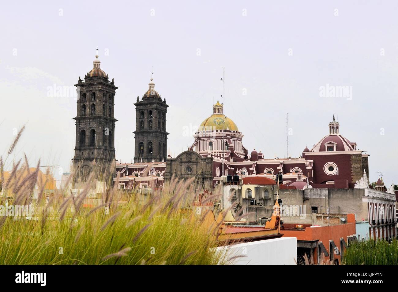 Christian Catholic Colonial Cathedral of Puebla, Mexico Stock Photo