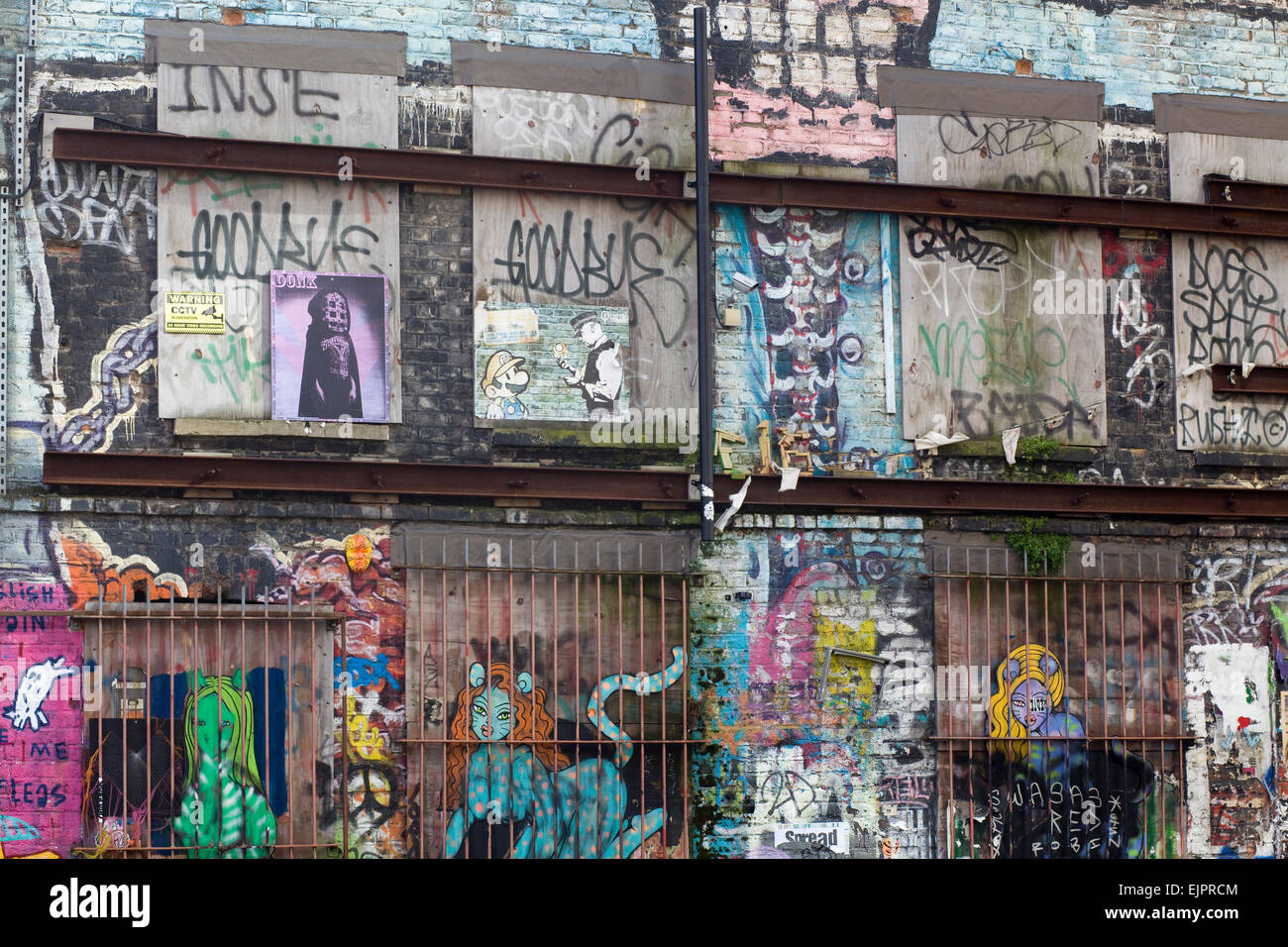 Derelict Buildings covered in Graffiti Brick Lane London Stock Photo