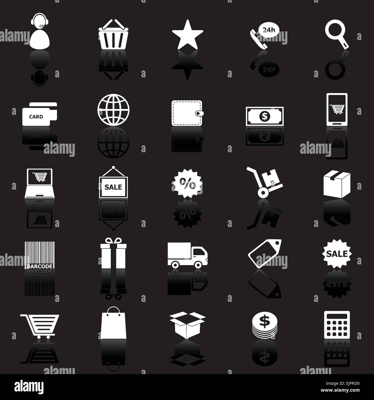 E-commerce icons with reflect on black background, stock vector Stock ...