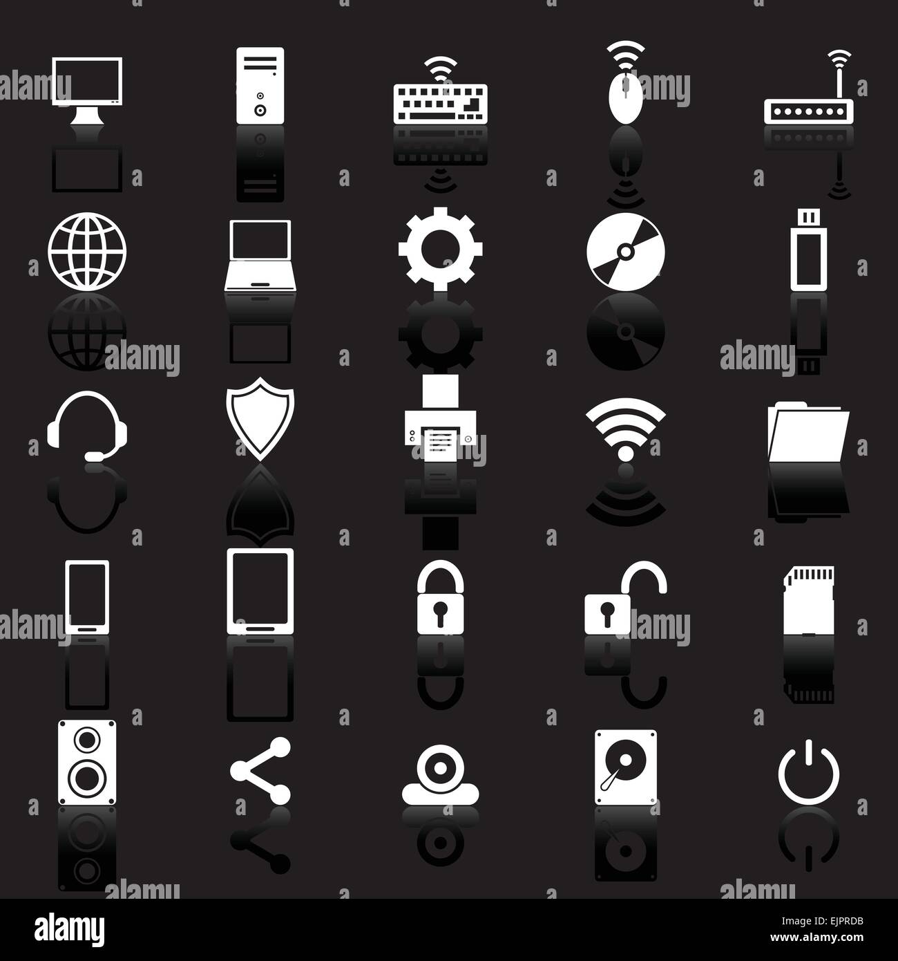 Computer icons with reflect on black background, stock vector Stock Vector