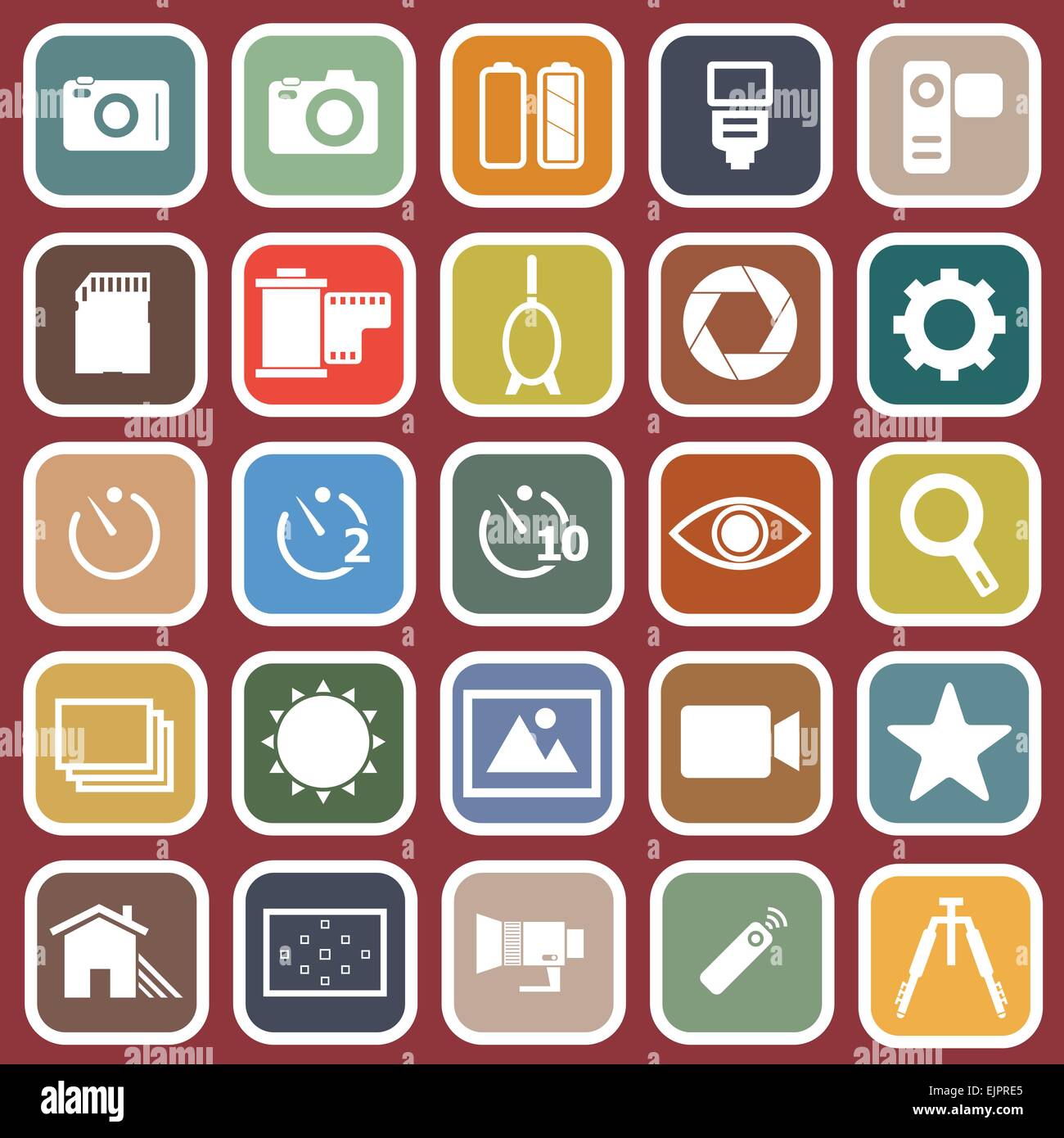 Camera flat icons on red background, stock vector Stock Vector Image ...