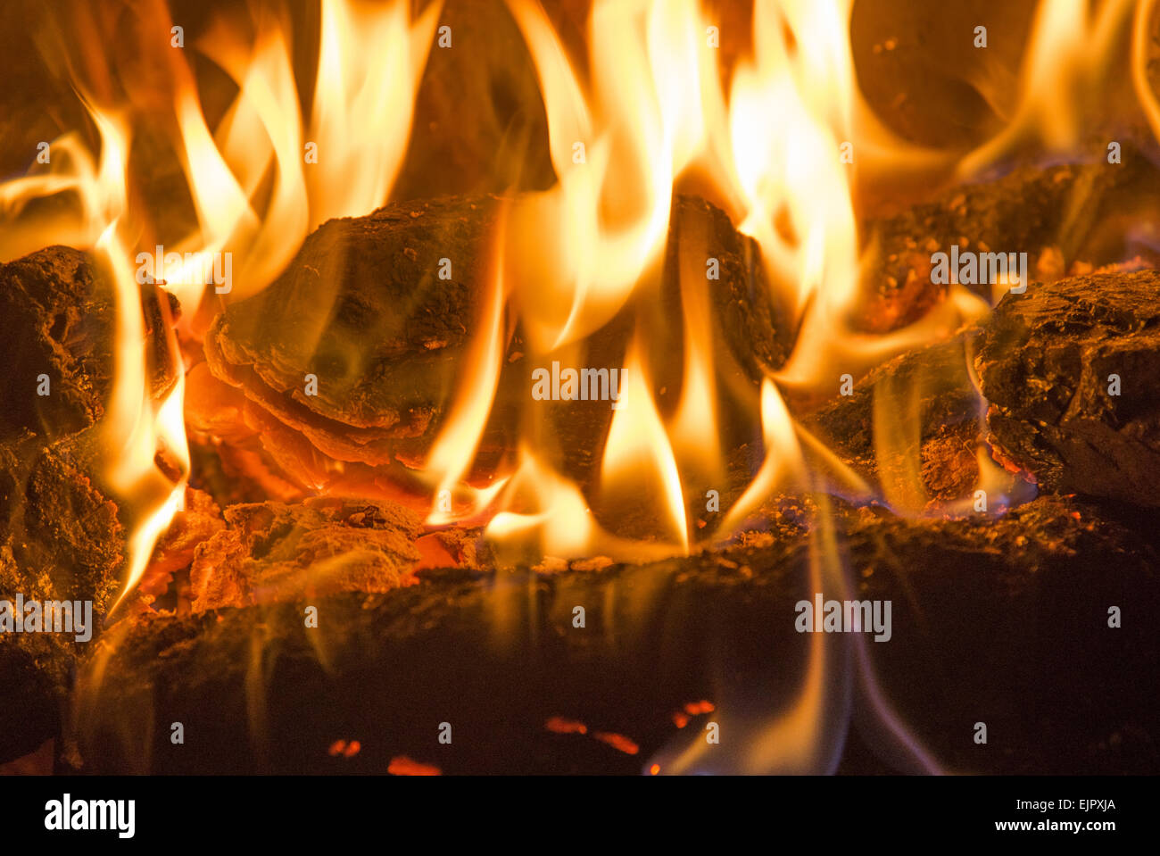 Irish peat burning on multifuel stove, Chipping, Lancashire, England