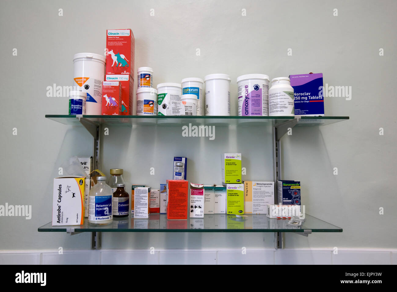 Drugs on a shelf Stock Photo