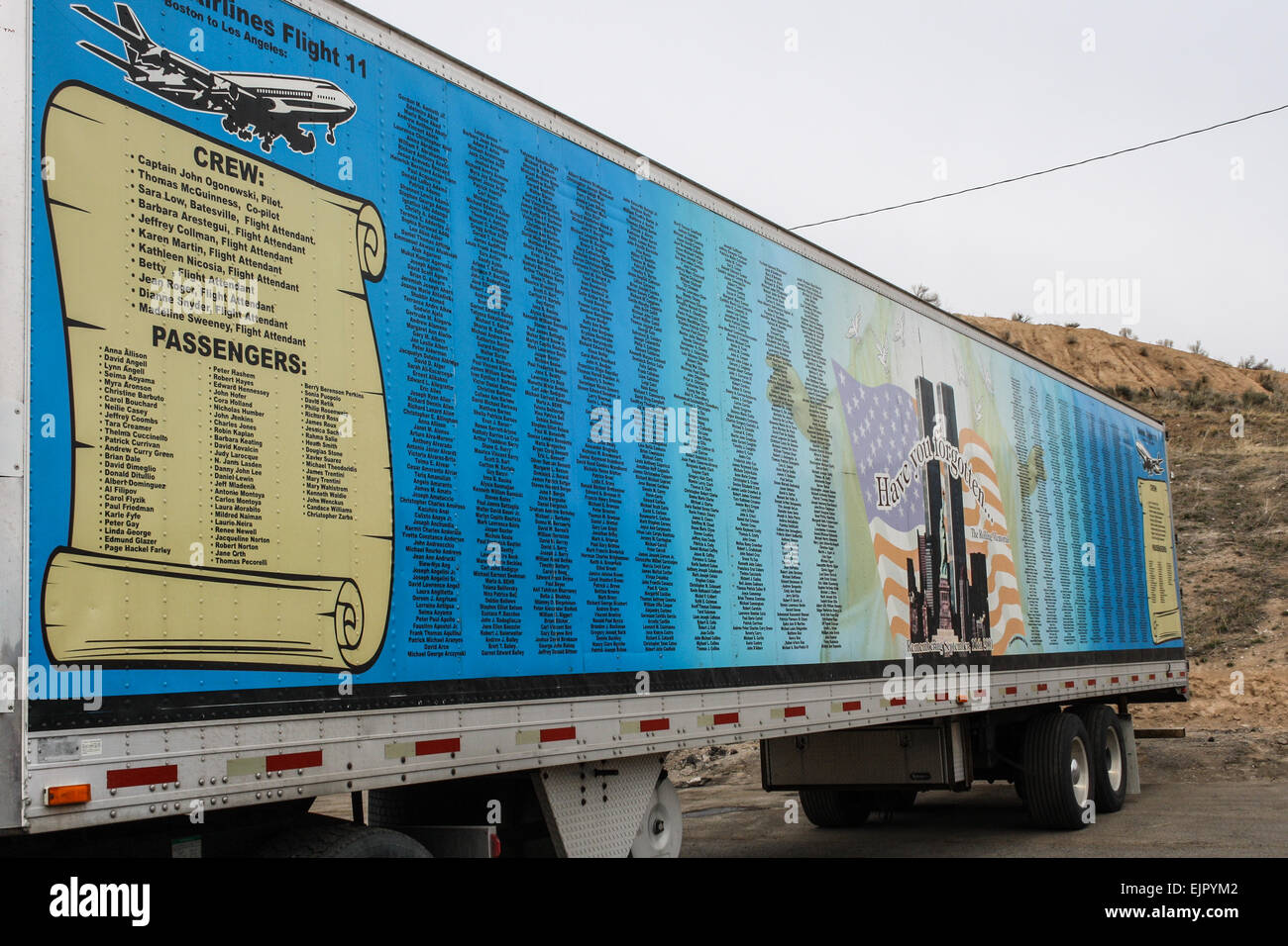 The Rolling Memorial semi-trailer truck intended to honor the victims of the 9/11 attacks, pictured in Butte, Montana Stock Photo