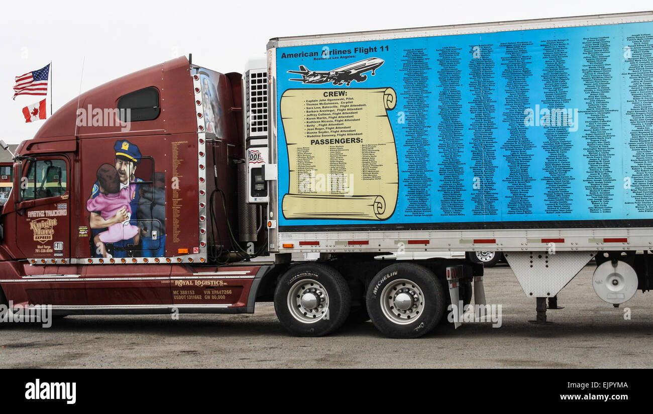 The Rolling Memorial semitrailer truck intended to honor the victims of the 9/11 attacks