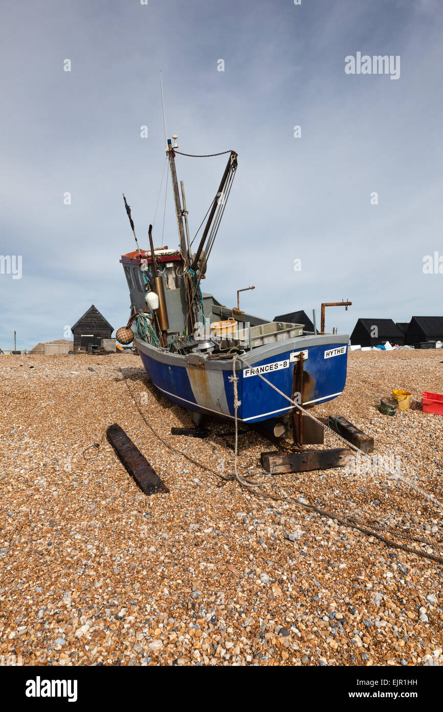 Trawlers on the beach at Hythe, Kent UK Stock Photo