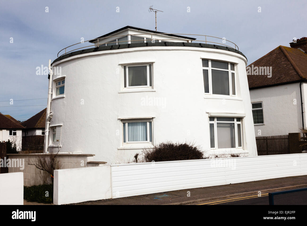 Martello Tower converted to a house on Hythe seafront, Kent Stock Photo