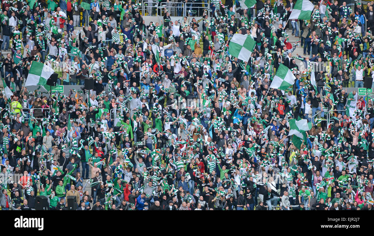 GDANSK, POLAND - APRIL 05, 2014: Joy supporters of Lechia Gdansk after  scoring a goal during match Polish Premier League Stock Photo - Alamy