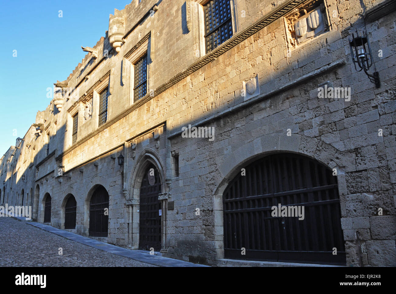 Ippoton. The medieval Street of the Knights in Rhodes Old Town, on the Greek Mediterranean island of Rhodes. Stock Photo