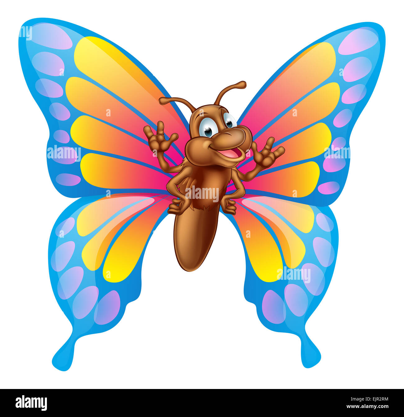 An illustration of a cute cartoon butterfly mascot character Stock