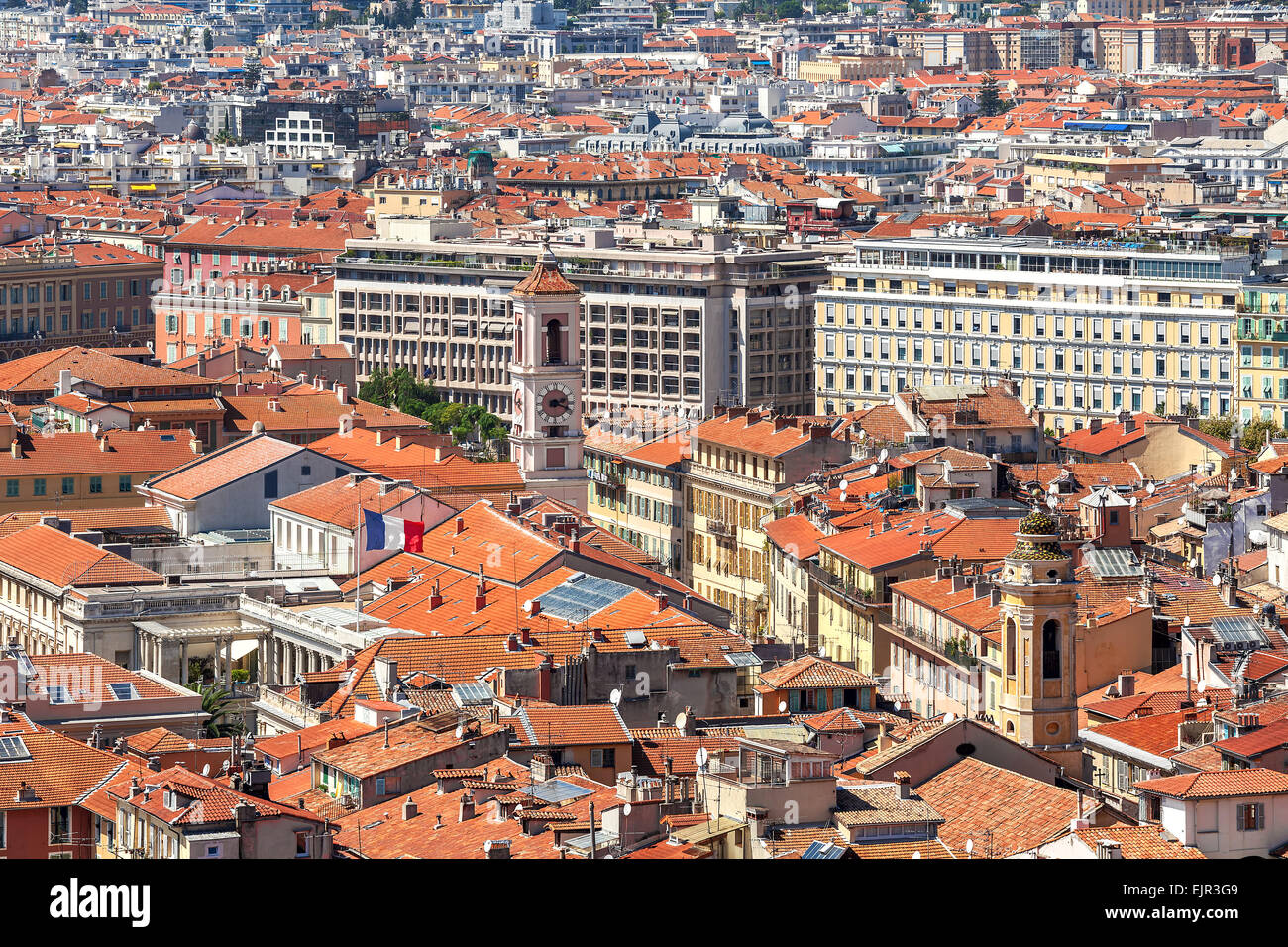 Red roofs and typical building of Nice, France (view from above). Stock Photo